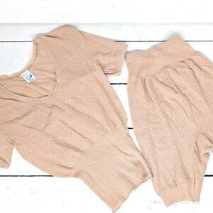 Vintage ribbed knit lounge pajama sleeper shorts set